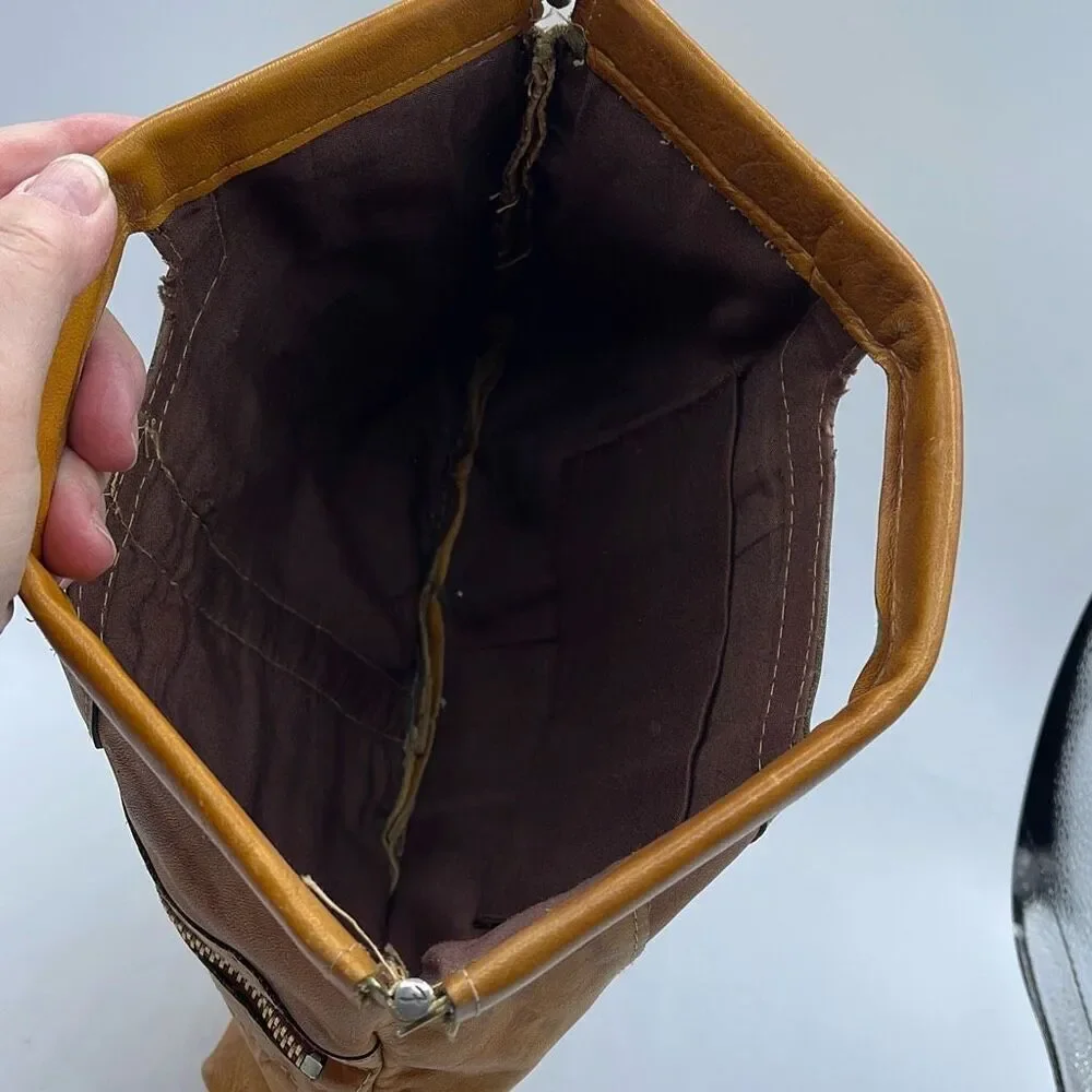 Vintage boho Leather Made in Hong Kong top handle bag.
